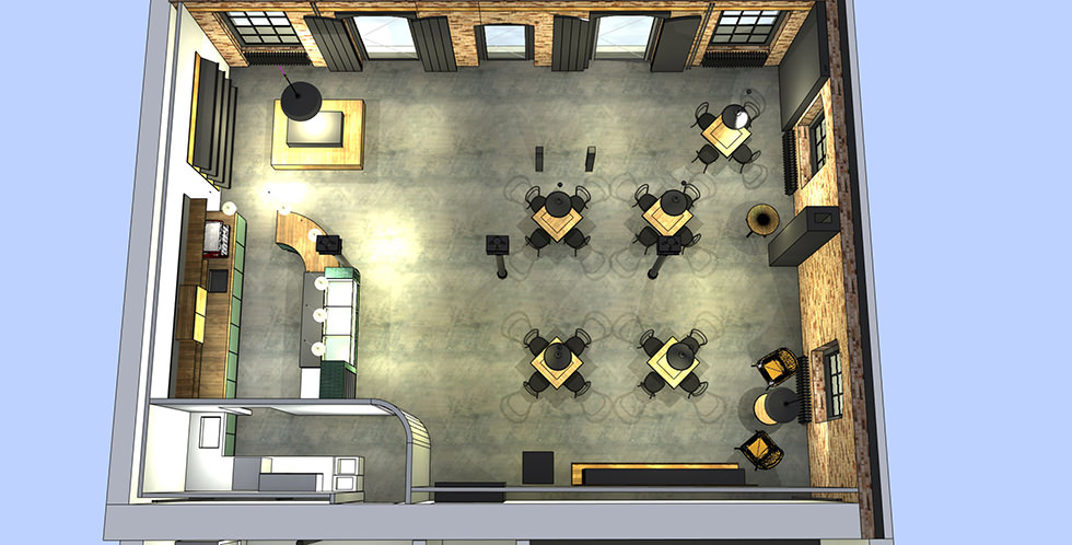 Entwurf und Ausführung des Cafe's für das Museum für Frühindustrialisierung am Engels-Haus , Wuppertal